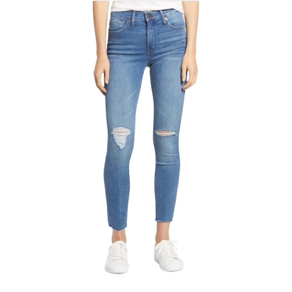 MADEWELL 9" Midrise Skinny Jeans Distressed Raw Hem Stretch‎ Blue Sz 36 Waist 42
